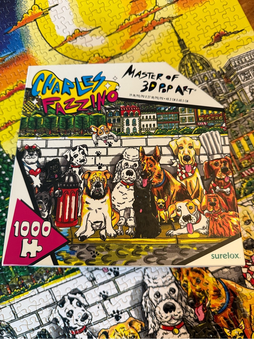 Charles Fazzino ‘Paws in Paris’ Dog Jigsaw Puzzle 1000pc - Comic Art - Surelox
